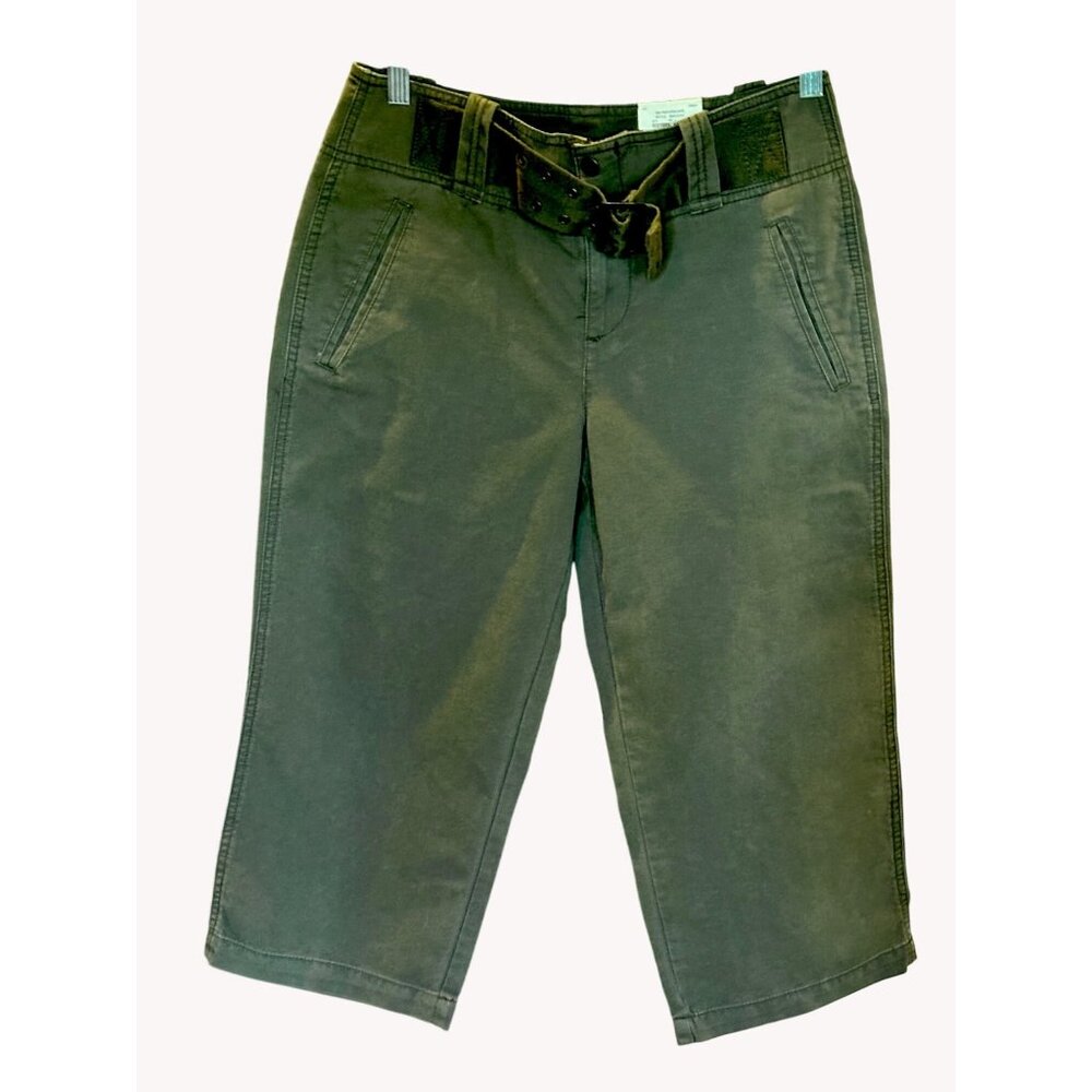 Sonoma Life+Style Womens Cropped Pants Size 6 Cotton Attached Belt Green Brown